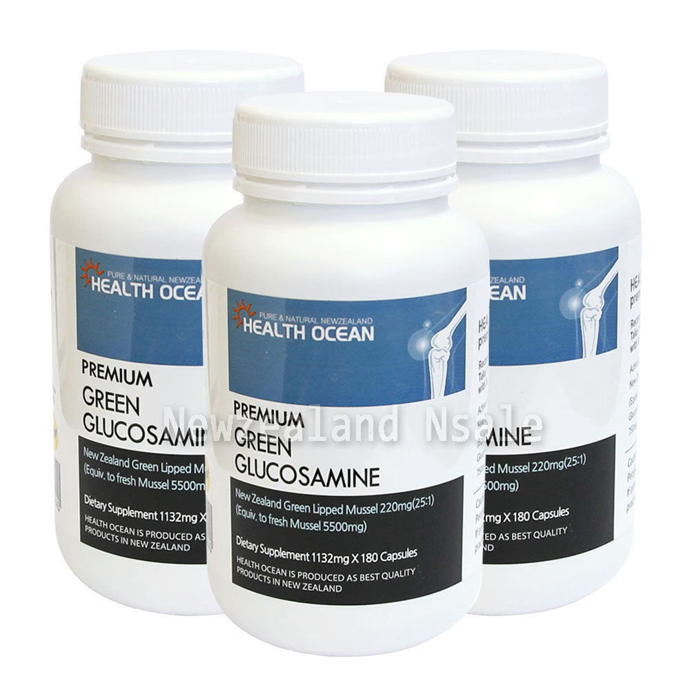 (고농축) 헬스오션 녹색입홍합+글루코사민 복합제품 180캡슐(2캡슐당 11000mg녹색입홍합 25:1로 농축+글루코사민1500mg) 3통 (10%할인)